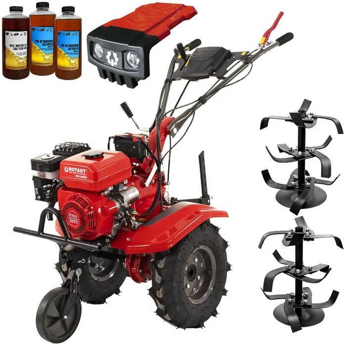 Motocultor Rotakt Gardian RO110RVE cu kit de capotare, pornire electrica, motor 8CP, 2+1 viteze, latime lucru 56-90 cm, freze, roti cauciuc 5.00-8", 3l ulei