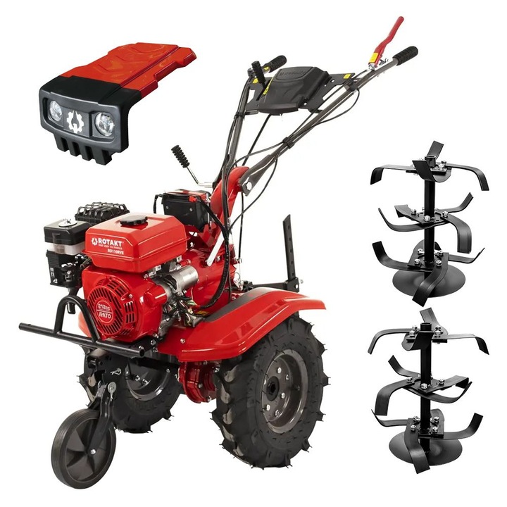 Motocultor Rotakt Gardian RO110RVE cu kit de capotare, pornire electrica, motor 8CP, 2+1 viteze, latime lucru 56-90 cm, freze, roti cauciuc 5.00-8"