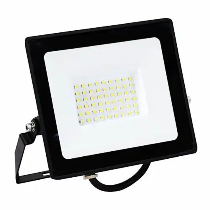 Proiector LED, negru, 50W, lumina rece, 6500k, metal, clasa protectie IP65, tensiune alimentare 220-240V, dimensiune 183x169x29mm
