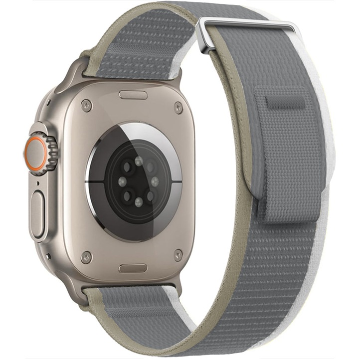 Curea Nailon Trail compatibila cu Apple Watch Ultra3/Ultra 2/Ultra/SE3/SE2/SE/11/10/9/8/7/6/5/4/3/2/1 - 42/44/45/46/49MM CASEY STUDIOS, Gri, Ajustabila, Respirabila, Material Textil