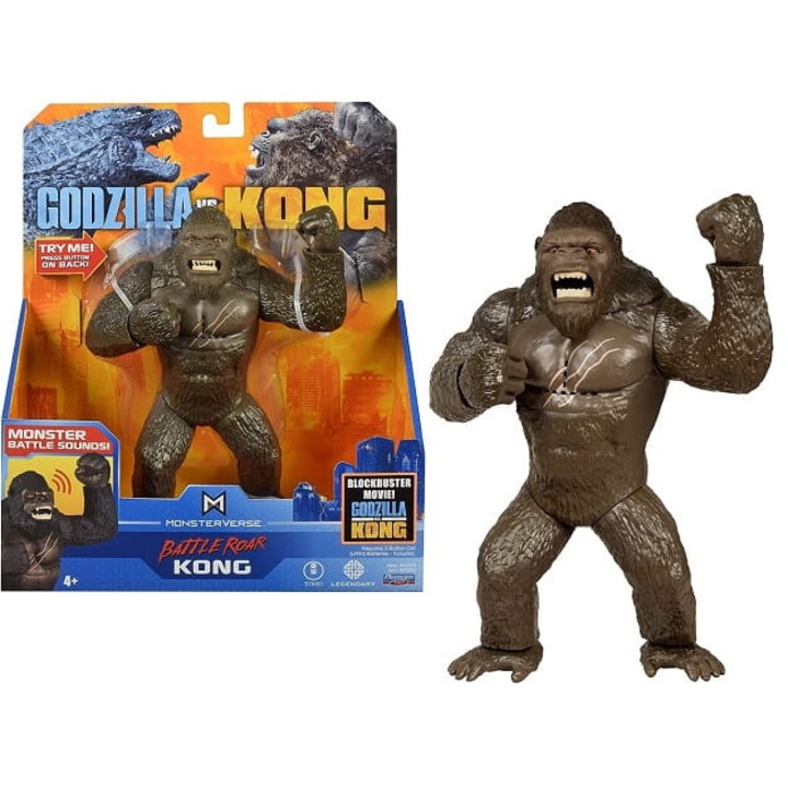 Figurina Godzilla vs. Kong, Playmates, Kong, 18cm, cu sunete, pentru copii 4+ ani