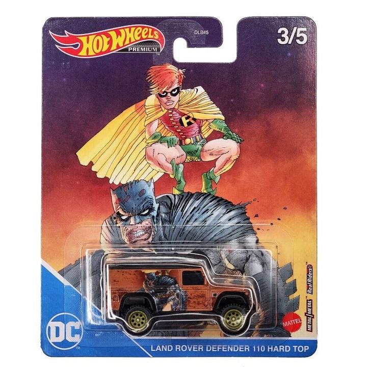 Mattel kisautó, Land Rover Defender 110 Hard Top, Hot Wheels, Batman és Robin, fém