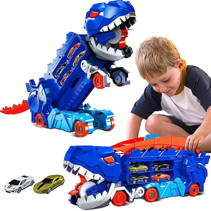 3 az 1-ben dinoszaurusz teherautó – 20 autószállító, versenypálya, autófelfaló, 2 járművel, 3–8 éves korig