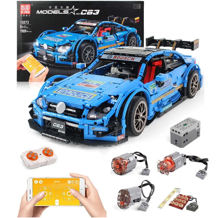 RC Brick versenyautó – 1989-es alkatrészek, AMG design, alkalmazás és távirányító, fények és sebesség, 8 év felett
