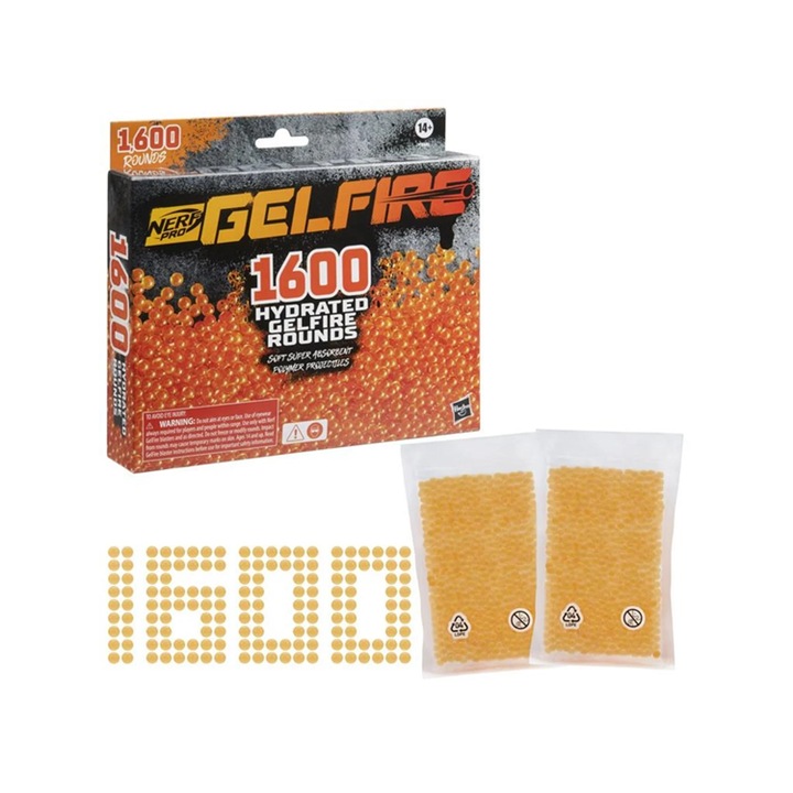 Set 1600 bile Nerf Pro Gelfire, Hasbro, polimer, portocaliu, 14 ani+
