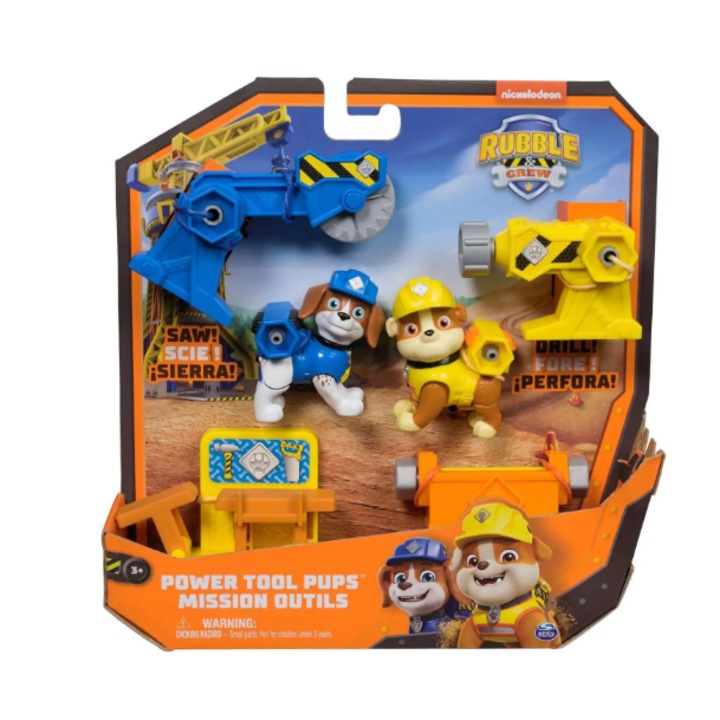 Комплект фигурки Paw Patrol - Rubble and Wheeler с инструменти, 5 см, 24x24x10 см