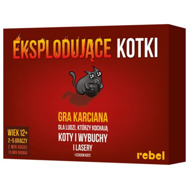 Joc de societate, Rebel, Exploding Kitties, 56 carti, 2-5 jucatori, 11x16x4cm