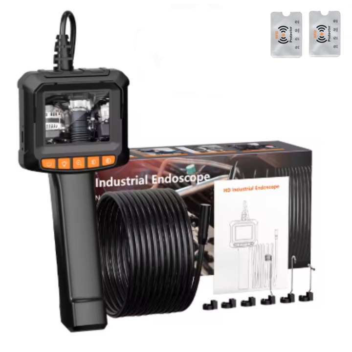 Endoscop Industrial, Camera cu Cablu 5 Metri, Ecran IPS 2.4 Inch, IP67 Waterproof, Camera HD1080P pentru Inspectii Tevi, Conducte, Masini, Utilaje, Accesorii Recuperare Obiecte, 2 Protectii Rfid, UnderShop®