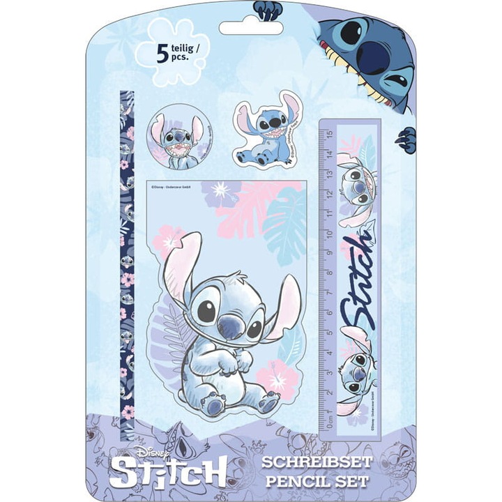 Set accesorii scolare Disney Stitch, 2,5x24,5x16,5cm, pentru copii peste 3 ani