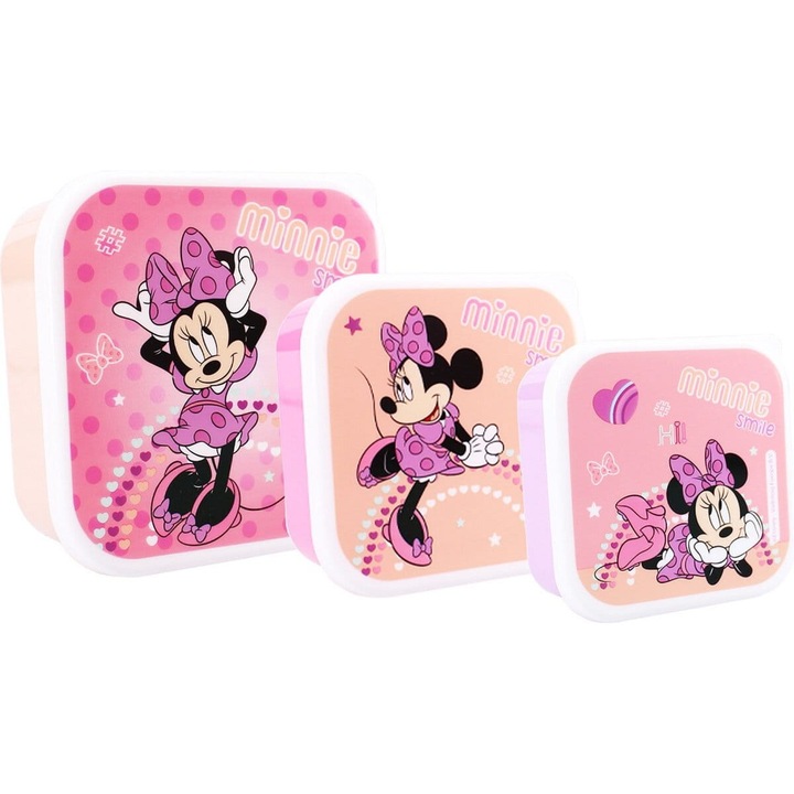 Cutie alimentara set 3 in 1 Disney Myszka Minnie, pastel, 12x12x6cm