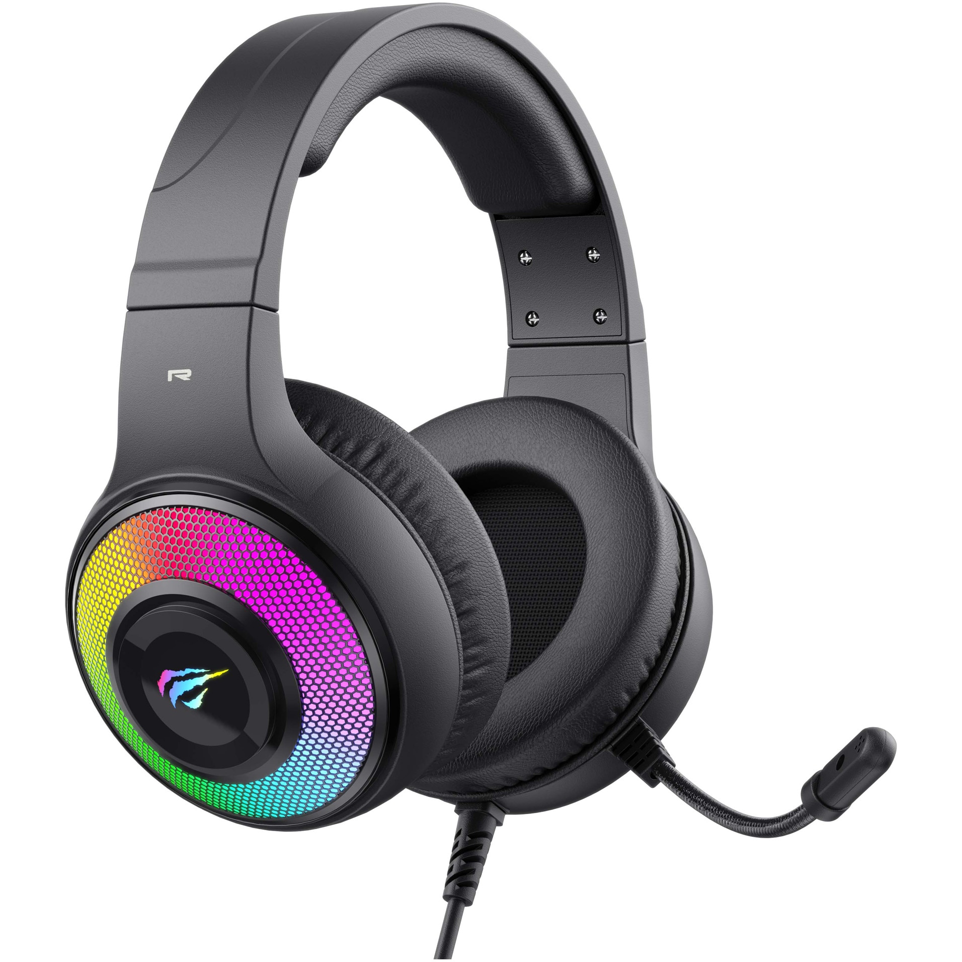 Casti gaming cu microfon HAVIT H2042d, iluminare RGB, difuzoare 50mm, control volum, conectare prin USB & Jack 3.5 mm x 2, Negru