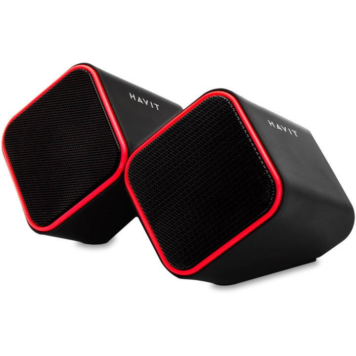 Тонколони HAVIT SK473, 2.0, 10W RMS, USB-C/A и 3.5 мм жак, Черен/Червен