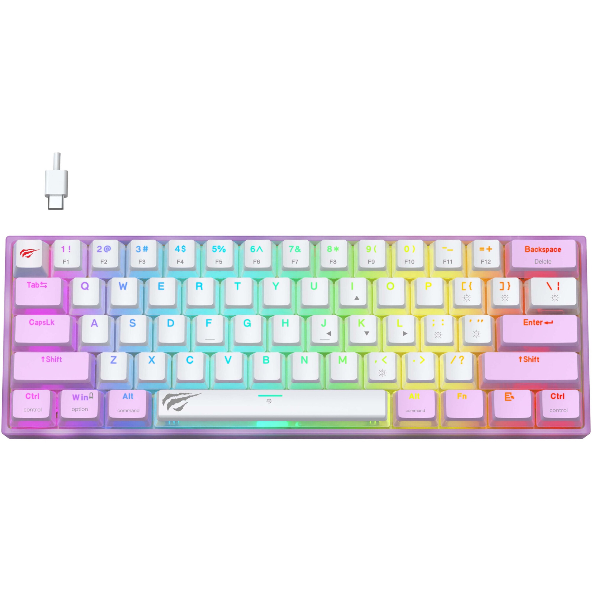 Tastatura Gaming HAVIT KB877L, RGB, 61 taste, full anti-ghosting, switch-uri Red, US Layout, Conectare type C, Mov