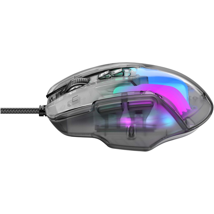 Геймърска мишка HAVIT MS1011SE, RGB, 7200 dpi, 7 бутона, USB, Transparent Black