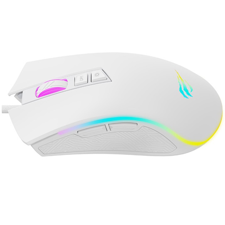 Мишка Gaming HAVIT MS1034, RGB, 4800 dpi, 7 бутона, USB, Бял