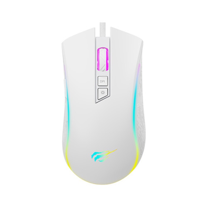 Mouse gaming HAVIT MS1034, RGB, 4800 dpi, 7 butoane, USB, Alb