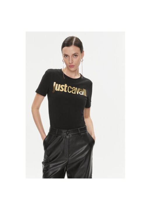 Tricouri Dama, Just Cavalli, 303453404, Bumbac, Elastan, S INTL, Negru