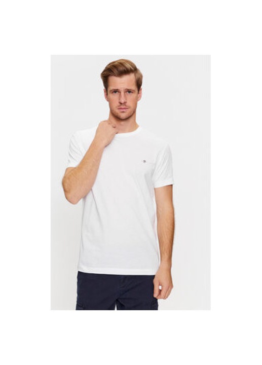 Tricou barbati, Gant, 303284190, Bumbac, Alb, Alb