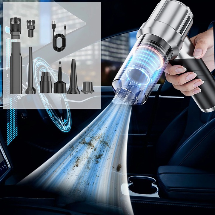 Aspirator portabil YANYXR motor fara perii putere mare accesorii multiple alb 11.1V 120W