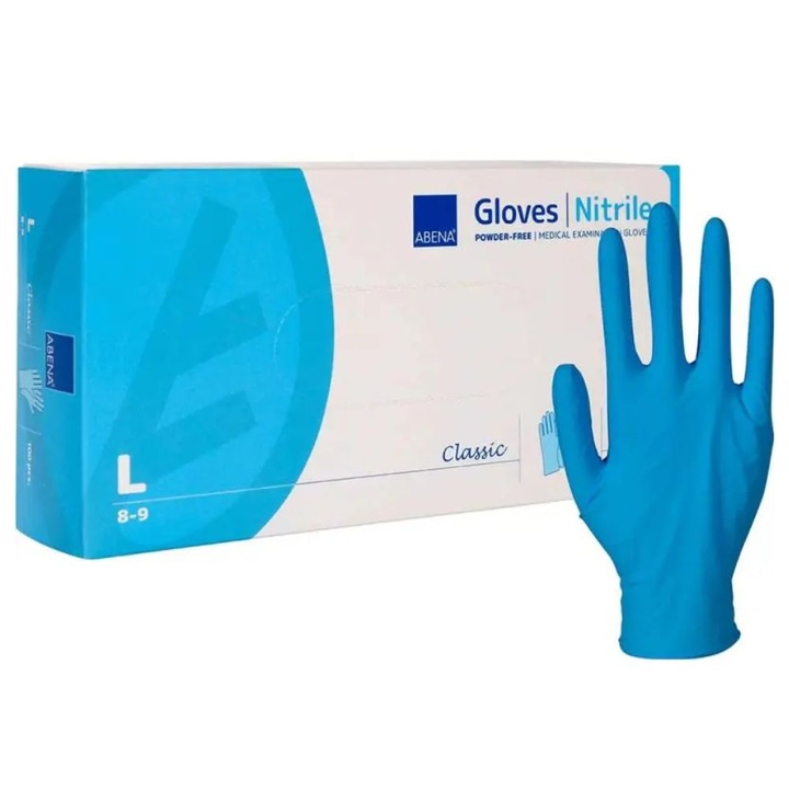 Manusi pentru examinare, Nitril, Albastre, Nepudrate, ABENA Classic, 100 buc, Marime L