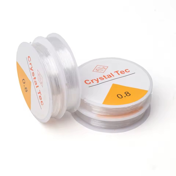 Set 10 role x 10m guta elastica transparenta pentru bijuterii, nylon, grosime 0.8 mm