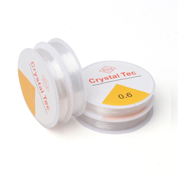 Set 10 role x 10m guta elastica transparenta pentru bijuterii, nylon, grosime 0.6 mm