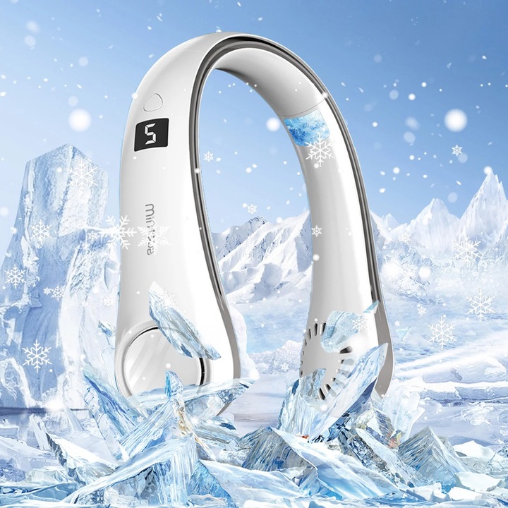 Преносим висящ вентилатор, дизайн със слушалки, 5 скорости, бял, 21x14x6.1 см, комплект от 1