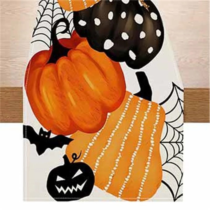 Fata de masa Halloween YANYXR, poliészter, tök és koponya, 33x183cm