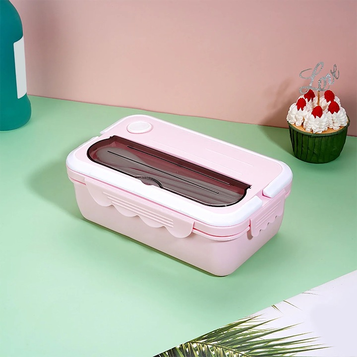 Caserola divizata, plastic, multicolor, 20.8x12.7x7.8cm, set cu betisoare si lingura
