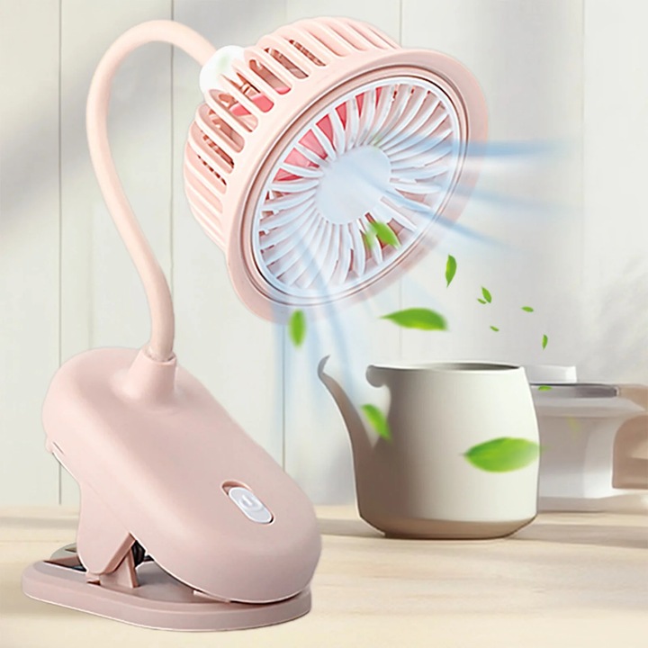 YANYXR csíptethető asztali ventilátor, USB, rózsaszín, 9x7.5x25.5cm