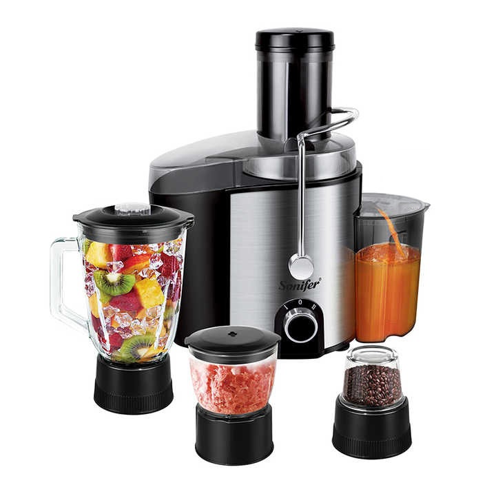 Сокоизстисквачка за плодове и зеленчуци 4 в 1, 800 W, многофункционална, 2 скорости, лесна за почистване, сребриста/черна