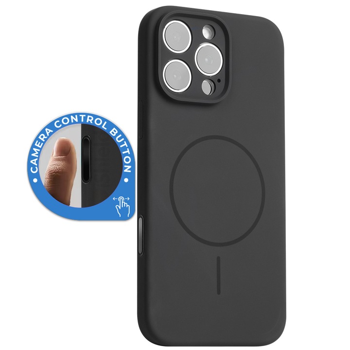 Husa MagCase pentru iPhone 16 Pro Max, Silicon Premium, SoftTouch, Magnetica, compatibila cu accesorii MagSafe, buton Camera Control, Deep Black