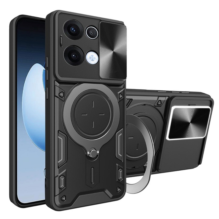 Кейс за Oppo Reno 13 със защита на камерата и вграден магнитен държач Ring Shockproof Черен