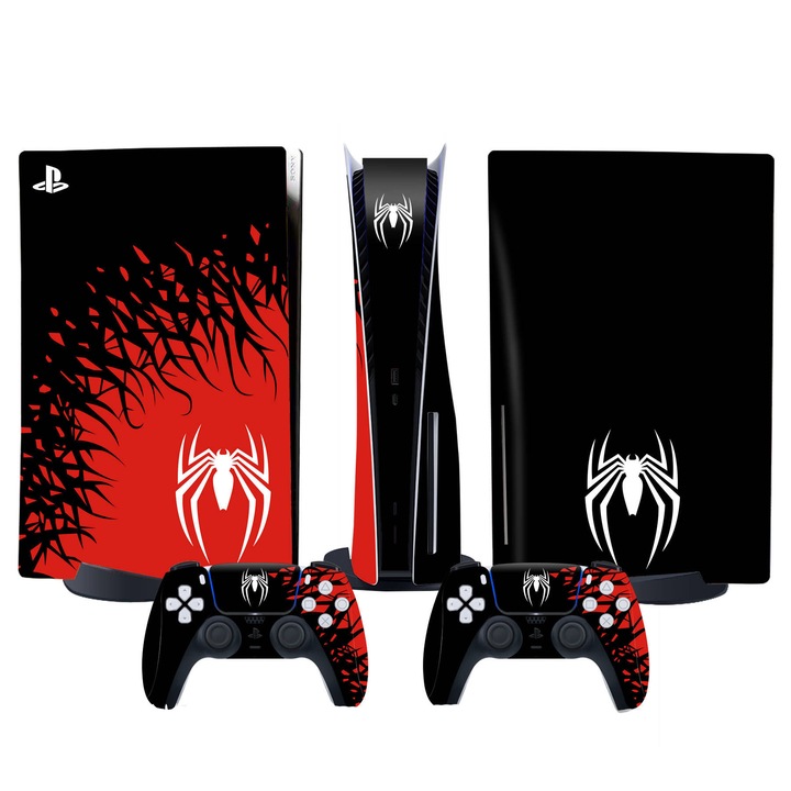 Комплект защитни фолиа за конзола/аксесоари за PS5 дисково издание, Hggzeg, Комплект фолио за защита на конзолата и фолиа за геймпад, Устойчив на прах, отпечатъци и драскотини, Водоустойчив, Лесен за инсталиране и премахване, PVC, 30*44см, Червен