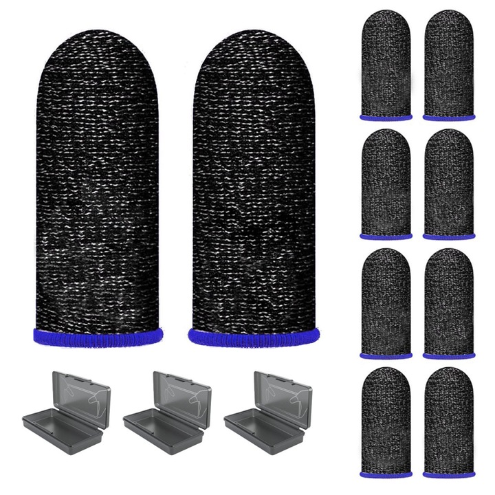 Manson pentru degete jocuri mobile [10 pcs cu 3 Cutii Depozitare CADOU] capac profesional pentru gaming, antiderapant si rezistent la transpiratie, sensibilitate ridicata pentru jocuri. Pubg, Fortnite, Call of Duty.Albastru
