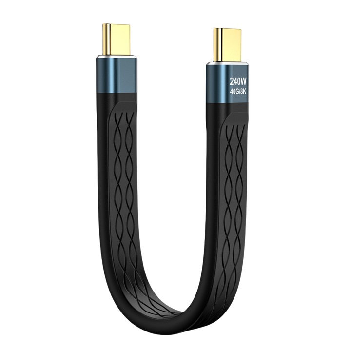 Cablu USB4, Portabil, Plat FPC, 40Gbps/8K60Hz, PD 240W, Compatibil Thunderbolt 4, Display 8K60Hz, Cip E-MAKER, 0.13m, Negru