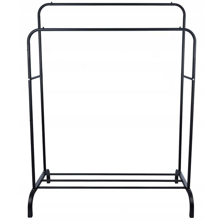 Suport metalic pentru haine 110x55x145 cm, cu bara dubla si raft pentru incaltaminte, negru