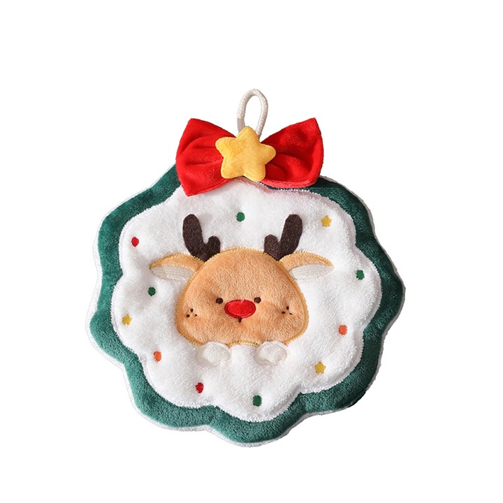 Korall fleece kéztörlő, karácsonyi mintás, fehér, 23x24x1cm