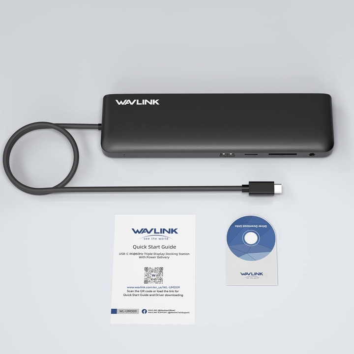 Докинг станция, 12 в 1 WAVLINK Hub, разширете до 3 монитора с DisplayPort 4k DP, 2 x HDMI, Gigabit Ethernet, 100 W PD, 3 USB 3.0 порта, 1 x USB 3.0 BC 1.2, SD/TF, Audio/Mic, за Windows 7/8/10/11, Mac OS X