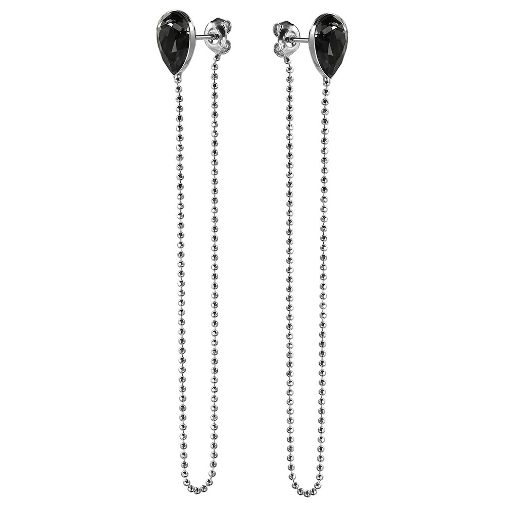 Cercei Argint 925 placat cu rodiu cu cristale Swarovski® Fancy Pear Chain 10mm Silver Night