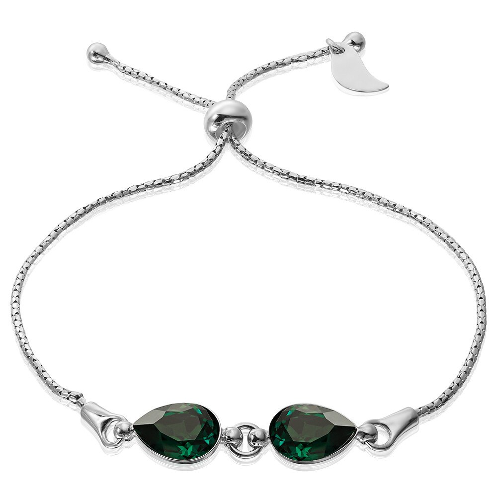 Bratara Argint 925 placat cu rodiu cu cristale Swarovski® Fancy Pear Emerald Reglabila