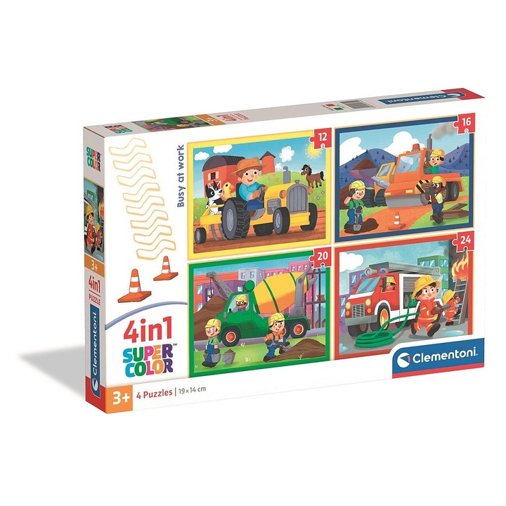 Puzzle 4 in 1, Clementoni, Ocupat la Munca, 12-16-20-24 piese