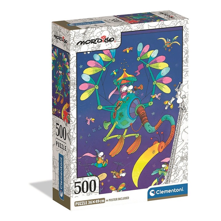 Компактен пъзел Clementoni, 500 части, Цветен Mordillo
