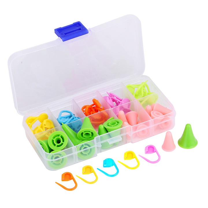 Set de 100 markere de cusut Enforose, culori variate, cu cutie de stocare transparenta, usoare si durabile