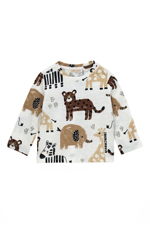 Original Marines, Bluza din bumbac cu imprimeu grafic, Alb fildes/Maro/Bej, 80 CM