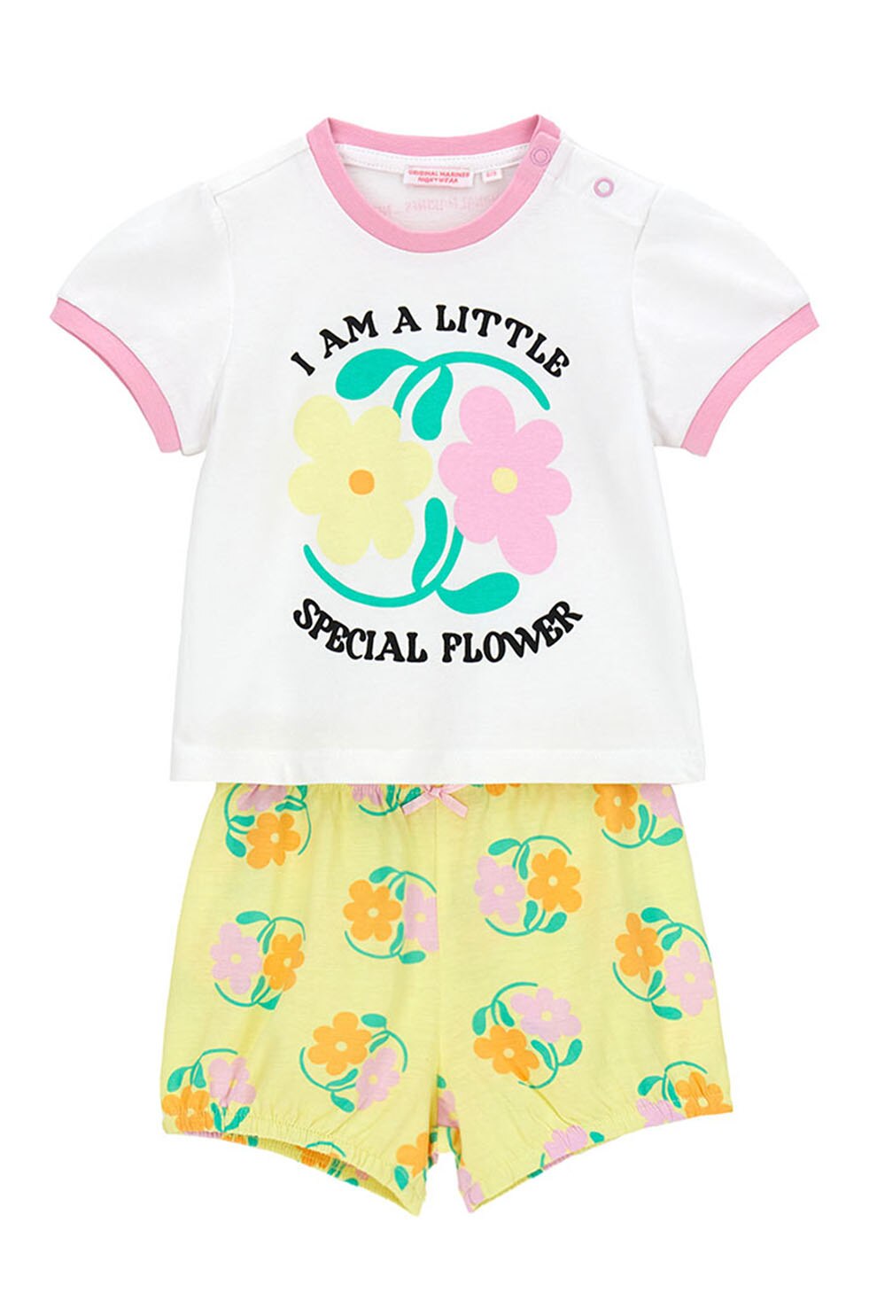 Original Marines, Pijama scurta cu imprimeu floral, Alb, Galben pal, Roz, 80 CM