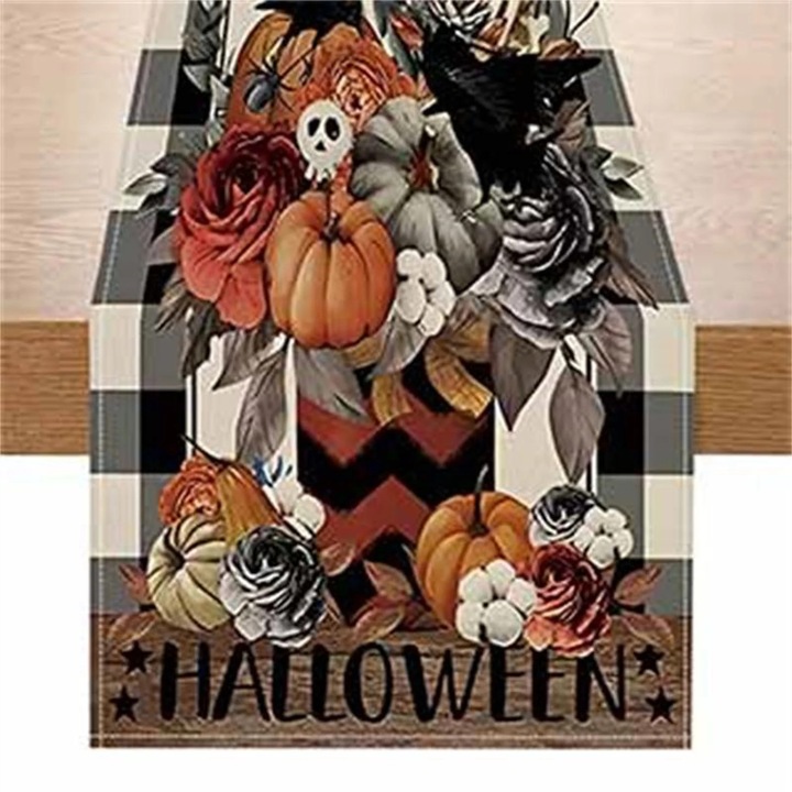 YANYXR Halloween asztalterítő, tök és koponya, poliészter, 33x183cm