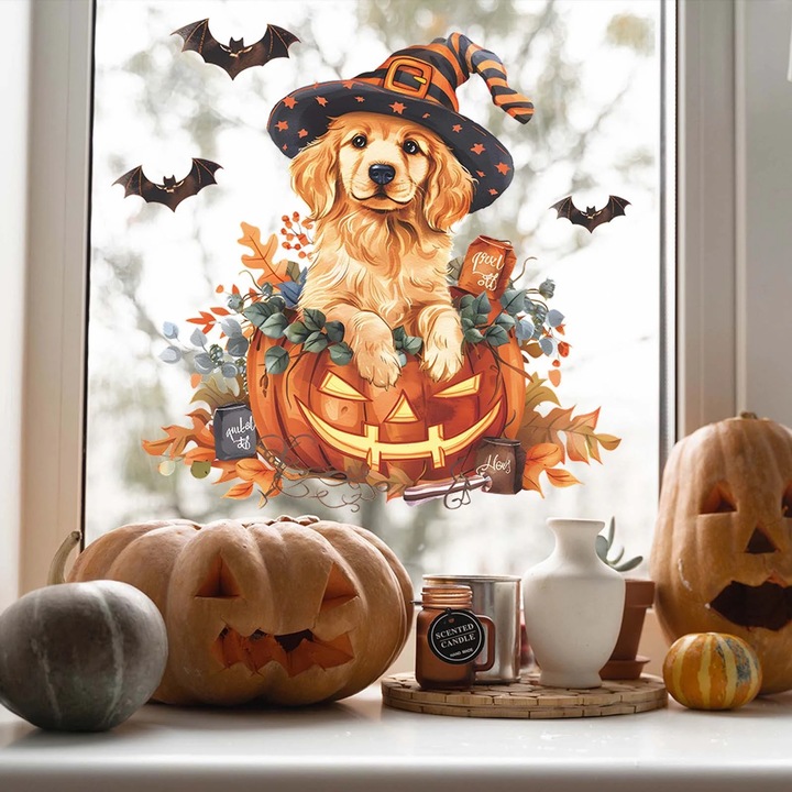 Halloween dekoratív matrica kutya és tök YANYXR 38x38cm