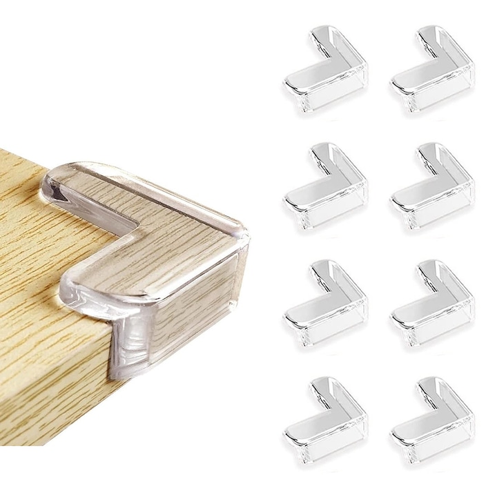 Комплект от 8 протектора за ъгли на мебели, прозрачни, безопасност за деца, PVC