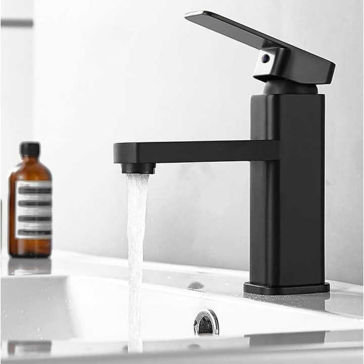 Fürdőszobai csap, klasszikus design, matt fekete kivitel, 175mm, hideg és meleg vízhez